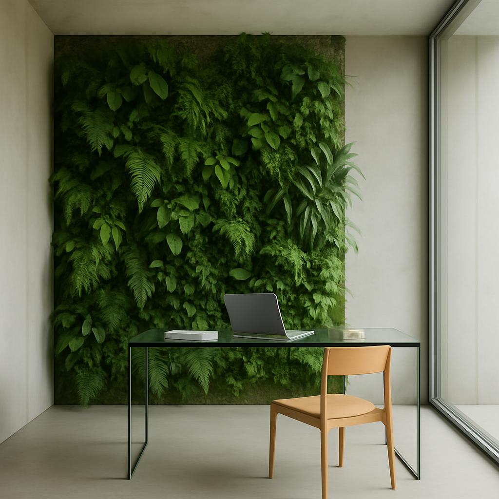 A person wearing a white shirt and red tie, smiling at the camera, standing in front of a gray background of leaves.